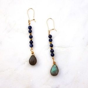 Gold Fill Sapphire Labradorite Drop Earrings